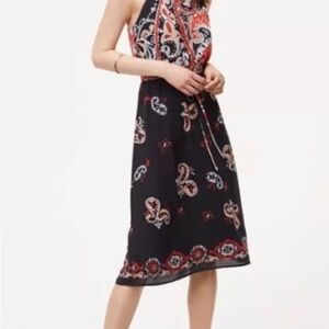 LOFT sunset Black and Red Paisley Halter Dress size XXS petite NWOT